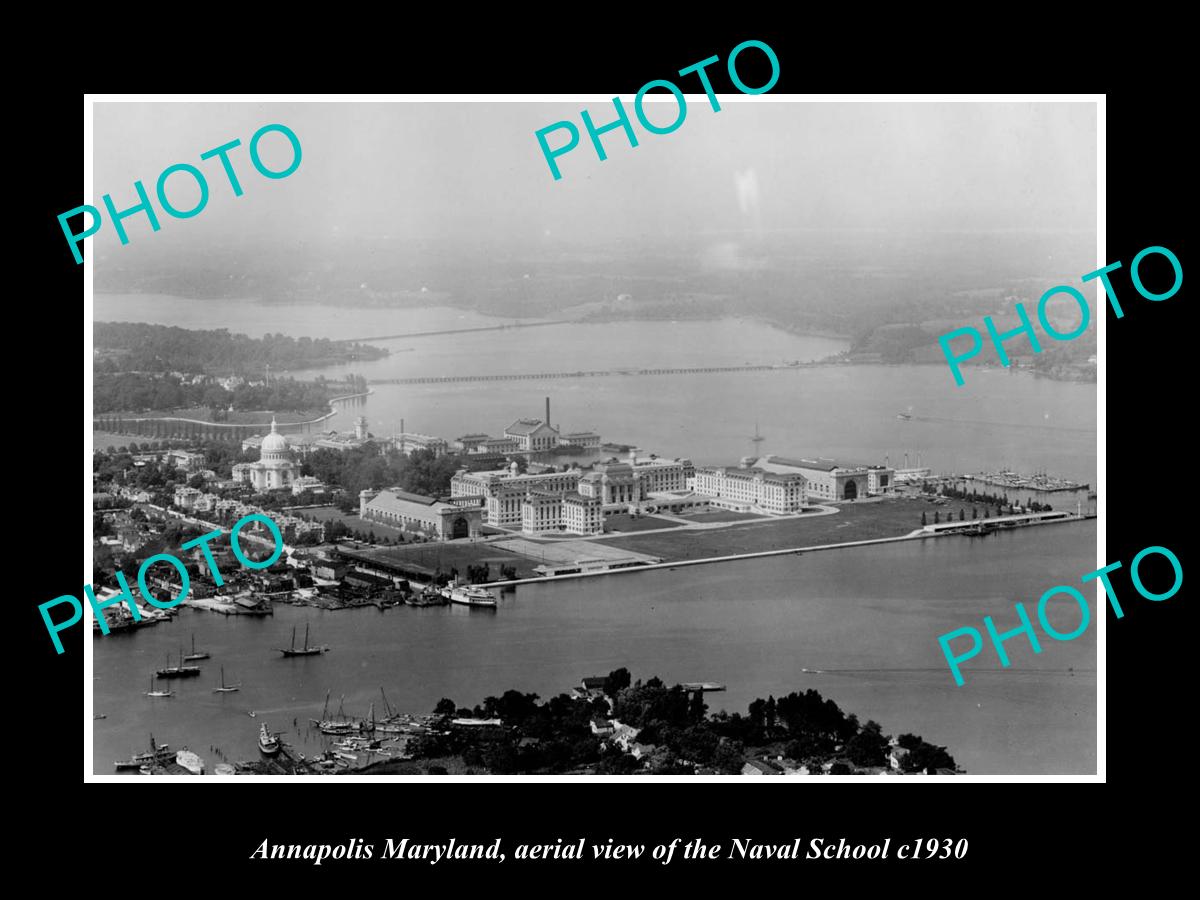 OLD LARGE HISTORIC PHOTO ANNAPOLIS MARYLAND, AERIAL VIEW OF THE NAVY SCHOOL 1930