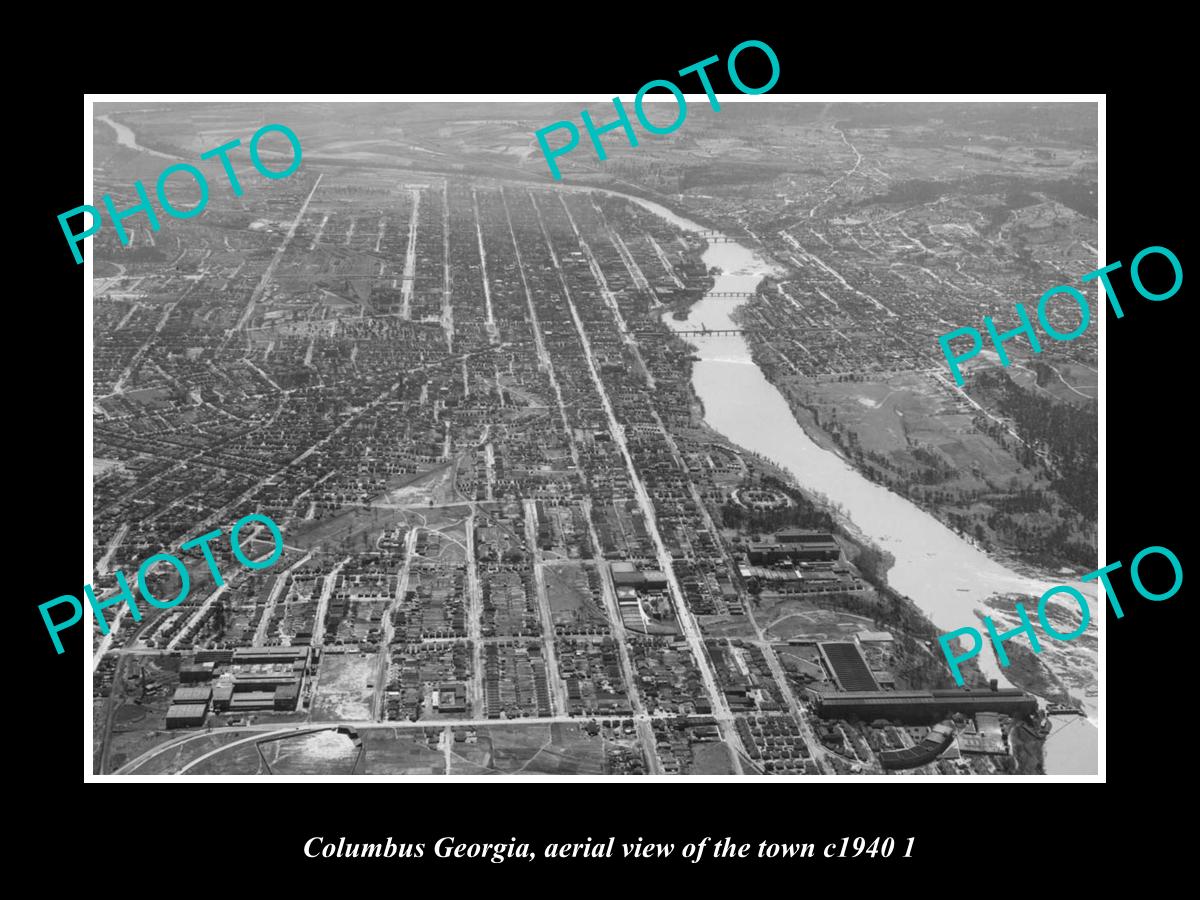 OLD LARGE HISTORIC PHOTO COLUMBUS GEORGIA, AERIAL VIEW OF THE TOWN c1940 2