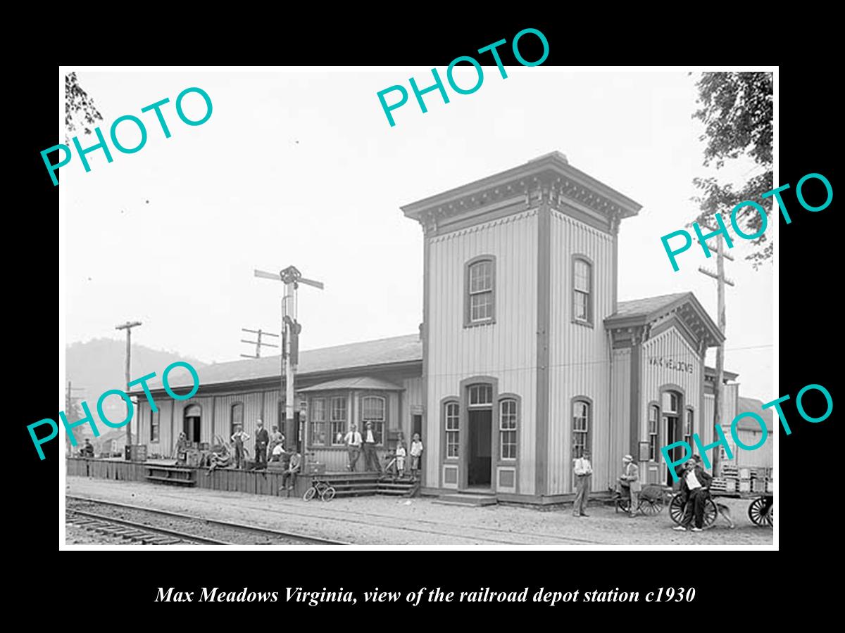 OLD LARGE HISTORIC PHOTO OF MAX MEADOWS VIRGINIA, RAILROAD DEPOT STATION c1930