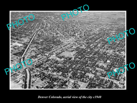 OLD LARGE HISTORIC PHOTO DENVER COLORADO, AERIAL VIEW OF THE CITY c1940