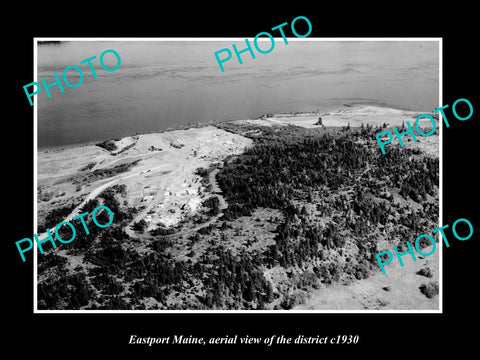 OLD LARGE HISTORIC PHOTO EASTPORT MAINE, AERIAL VIEW OF THE DISTRICT c1930