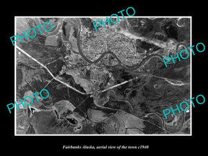 OLD LARGE HISTORIC PHOTO FAIRBANKS ALASKA, AERIAL VIEW OF THE TOWN c1940