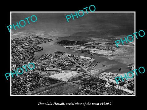 OLD LARGE HISTORIC PHOTO HONOLULU HAWAII, AERIAL VIEW OF THE TOWN c1940 3