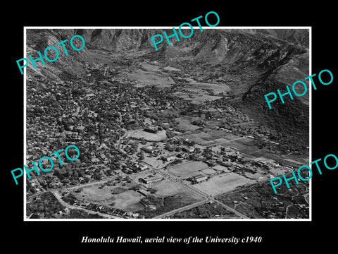 OLD LARGE HISTORIC PHOTO HONOLULU HAWAII, AERIAL VIEW OF THE UNIVERSITY c1940