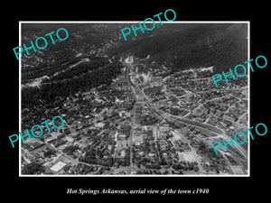 OLD LARGE HISTORIC PHOTO HOT SPRINGS ARKANSAS, AERIAL VIEW OF THE TOWN c1940