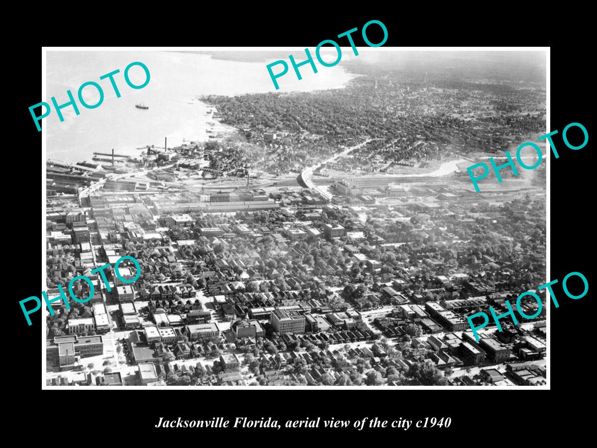 OLD LARGE HISTORIC PHOTO JACKSONVILLE FLORIDA, AERIAL VIEW OF THE TOWN 1940