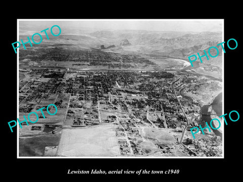 OLD LARGE HISTORIC PHOTO LEWISTON IDAHO, AERIAL VIEW OF THE TOWN c1940