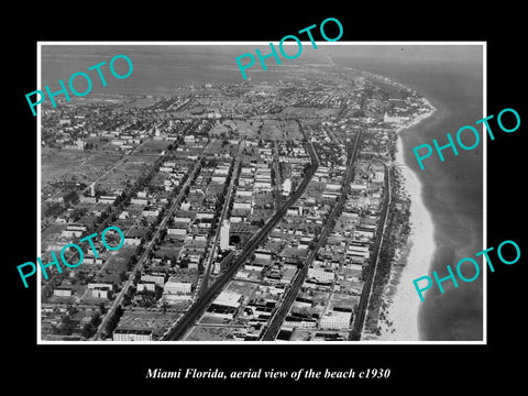 OLD LARGE HISTORIC PHOTO MIAMI FLORIDA, AERIAL VIEW OF THE BEACH c1930