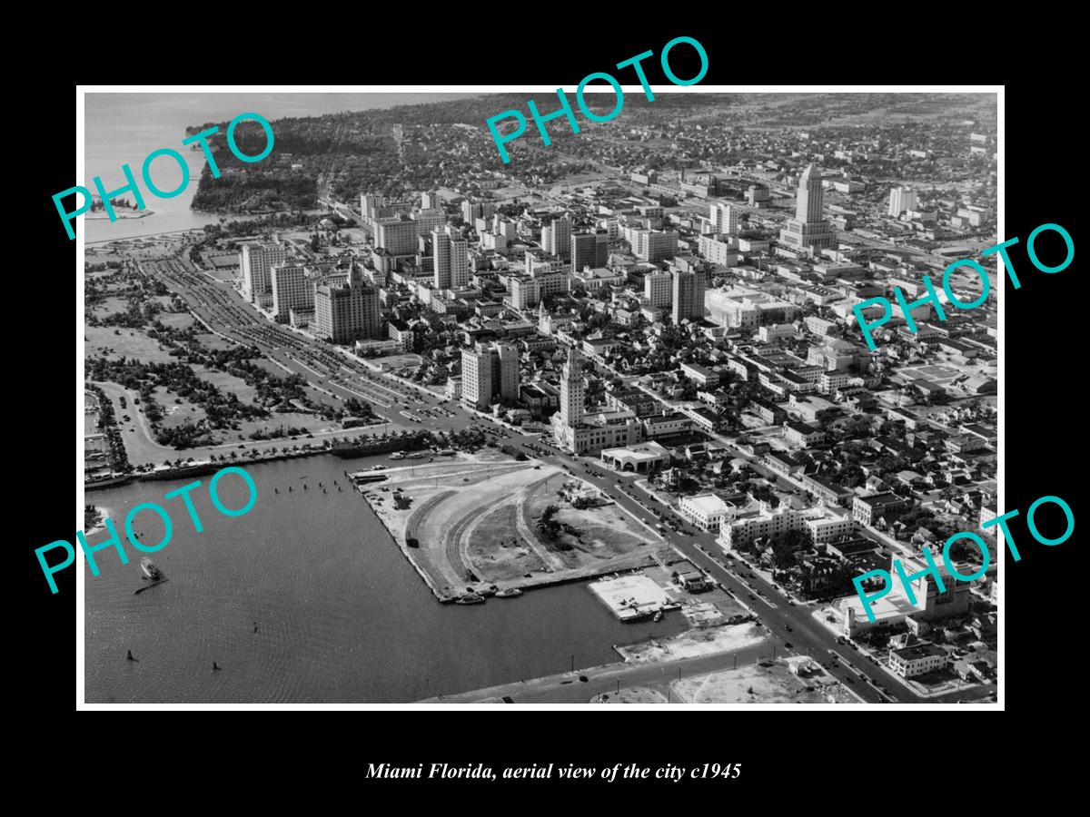 OLD LARGE HISTORIC PHOTO MIAMI FLORIDA, AERIAL VIEW OF THE CITY c1945 3