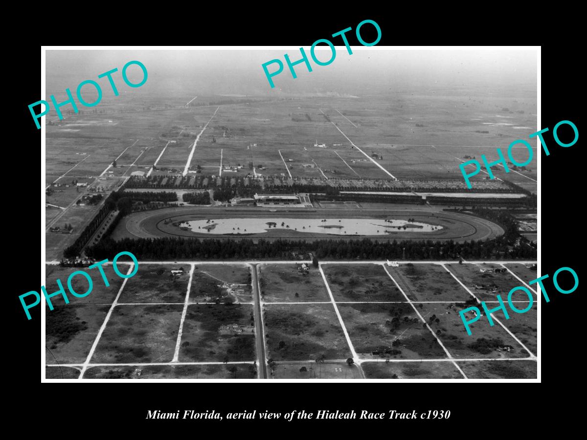 OLD LARGE HISTORIC PHOTO MIAMI FLORIDA, AERIAL VIEW OF HAILEAH RACE TRACK c1930