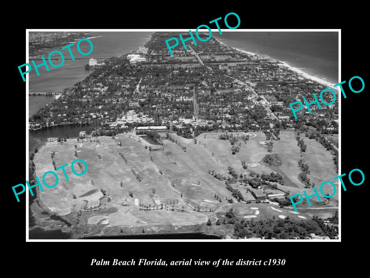 OLD LARGE HISTORIC PHOTO PALM BEACH FLORIDA, AERIAL VIEW OF DISTRICT c1930