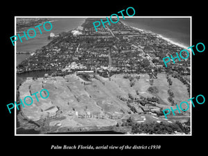 OLD LARGE HISTORIC PHOTO PALM BEACH FLORIDA, AERIAL VIEW OF DISTRICT c1930