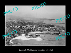 OLD LARGE HISTORIC PHOTO PENSACOLA FLORIDA, AERIAL VIEW OF THE CITY c1930