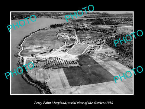 OLD LARGE HISTORIC PHOTO PERRY POINT MARYLAND, AERIAL VIEW OF DISTRICT c1930