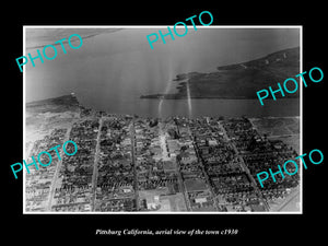 OLD LARGE HISTORIC PHOTO PITTSBURG CALIFORNIA, AERIAL VIEW OF THE TOWN c1930