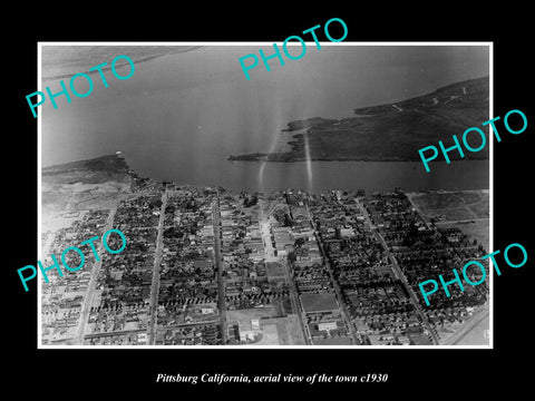 OLD LARGE HISTORIC PHOTO PITTSBURG CALIFORNIA, AERIAL VIEW OF THE TOWN c1930