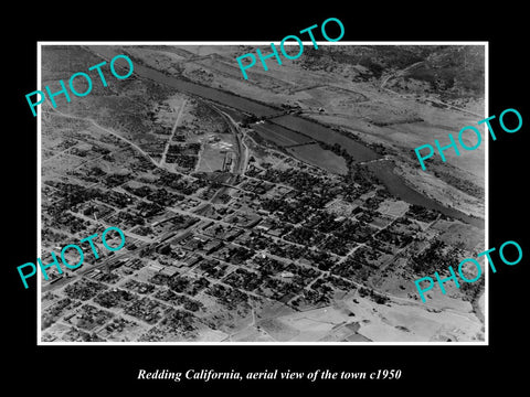 OLD LARGE HISTORIC PHOTO REDDING CALIFORNIA, AERIAL VIEW OF THE TOWN c1950 1