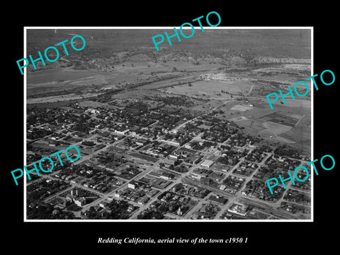 OLD LARGE HISTORIC PHOTO REDDING CALIFORNIA, AERIAL VIEW OF THE TOWN c1950 2