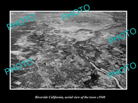 OLD LARGE HISTORIC PHOTO RIVERSIDE CALIFORNIA, AERIAL VIEW OF THE TOWN c1940 1