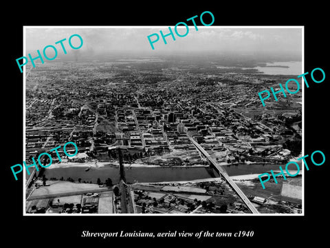 OLD LARGE HISTORIC PHOTO SHREVEPORT LOUISIANA, AERIAL VIEW OF THE TOWN c1940