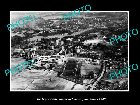 OLD LARGE HISTORIC PHOTO TUSKAGEE ALABAMA, AERIAL VIEW OF TOWN c1940