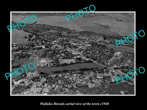 OLD LARGE HISTORIC PHOTO WAILUKU HAWAII, AERIAL VIEW OF THE TOWN c1940