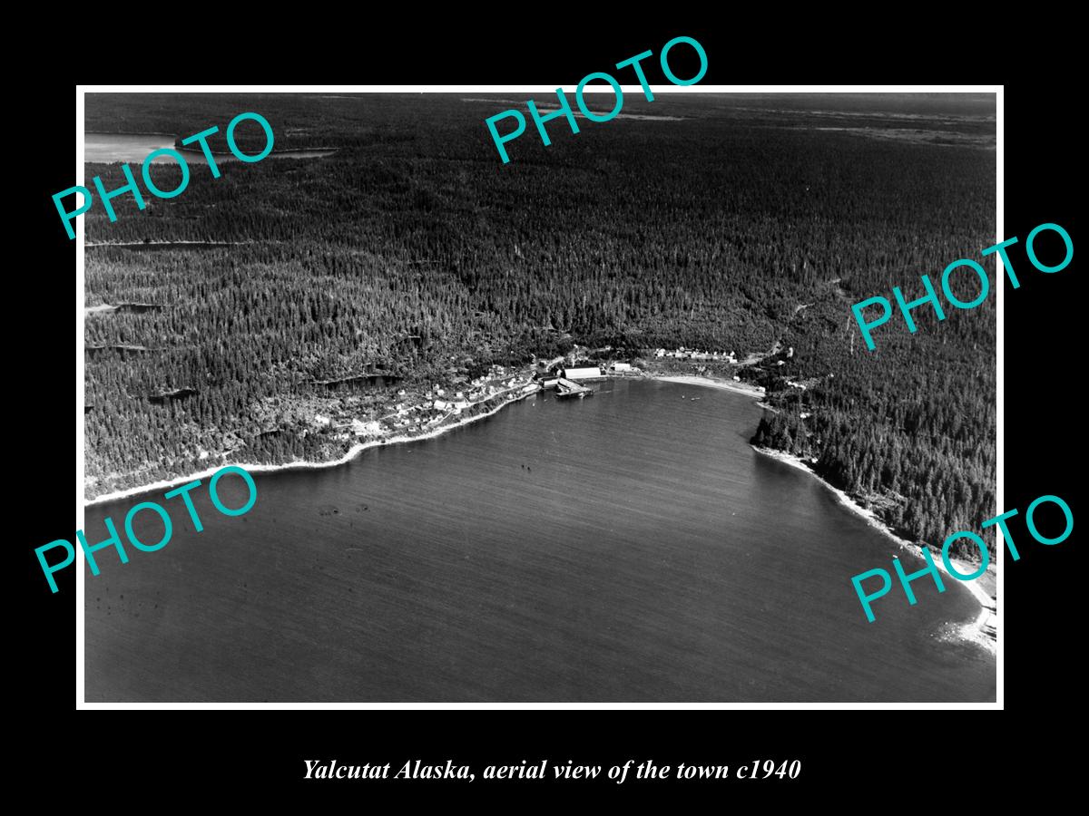 OLD LARGE HISTORIC PHOTO YALEUTAT ALASKA, AERIAL VIEW OF THE TOWN c1940