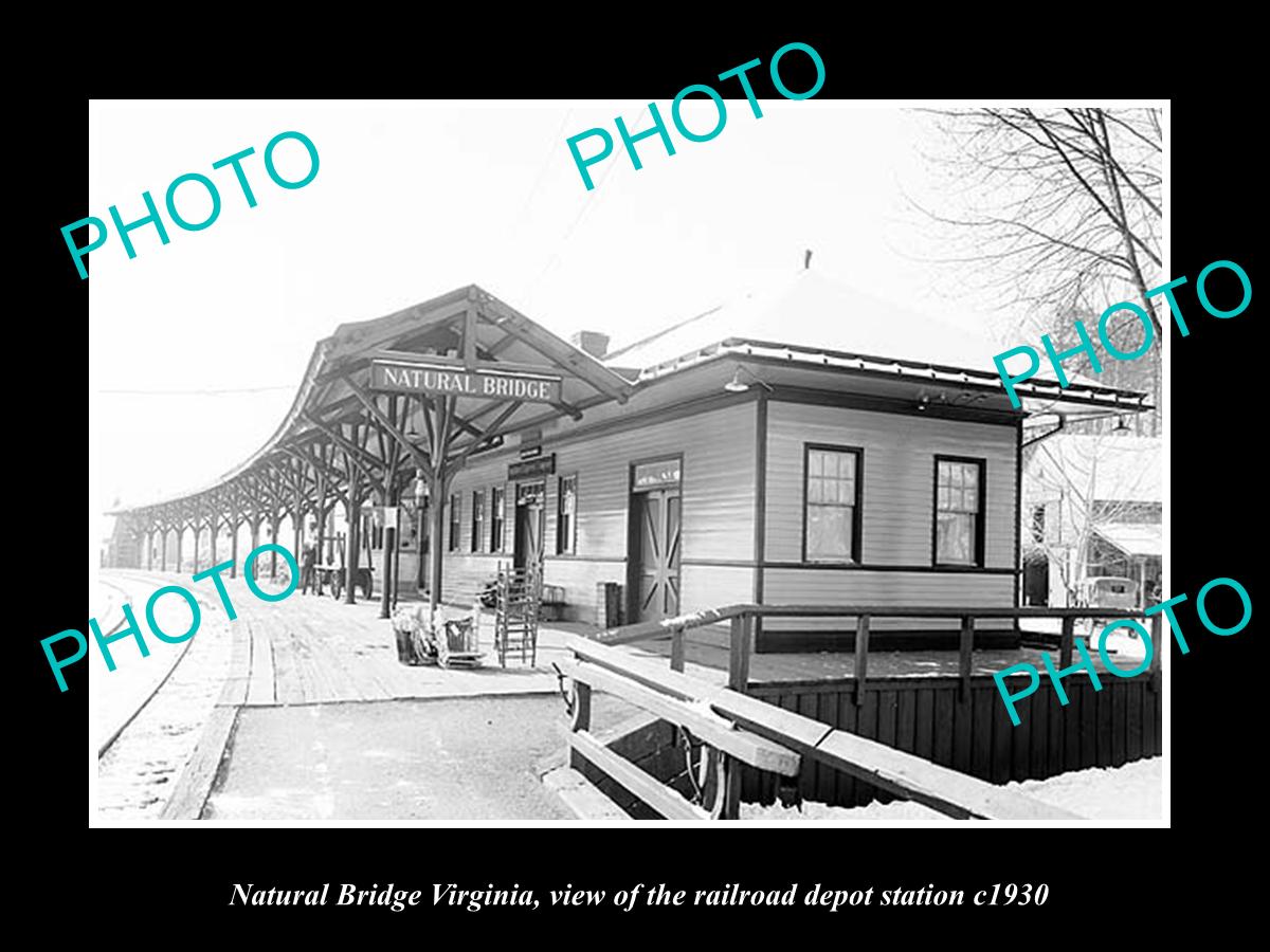 OLD LARGE HISTORIC PHOTO OF NATURAL BRIDGE VIRGINIA, RAILROAD DEPOT STATION 1930