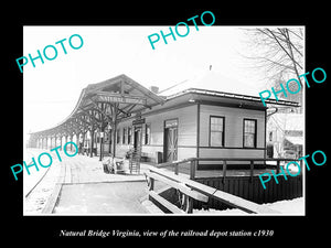 OLD LARGE HISTORIC PHOTO OF NATURAL BRIDGE VIRGINIA, RAILROAD DEPOT STATION 1930