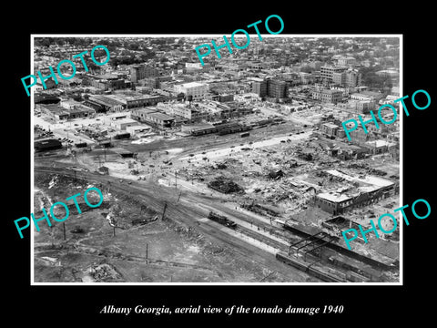 OLD LARGE HISTORIC PHOTO ALBANY GEORGIA, AERIAL VIEW OF STORM DAMAGE c1940