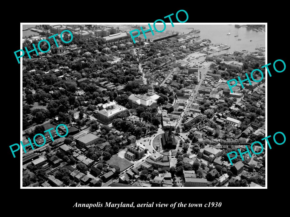 OLD LARGE HISTORIC PHOTO ANNAPOLIS MARYLAND, AERIAL VIEW OF THE TOWN c1930