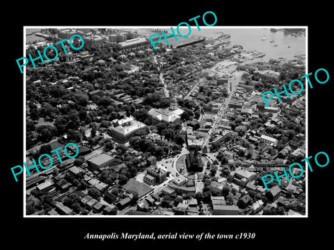 OLD LARGE HISTORIC PHOTO ANNAPOLIS MARYLAND, AERIAL VIEW OF THE TOWN c1930