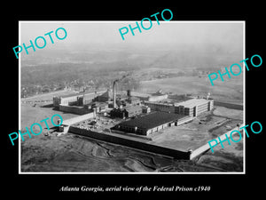 OLD LARGE HISTORIC PHOTO ATLANTA GEORGIA, AERIAL VIEW OF THE PRISON c1940