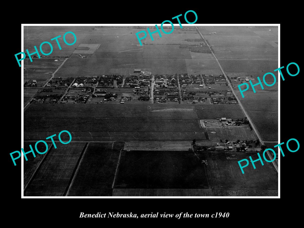 OLD LARGE HISTORIC PHOTO BENEDICT NEBRASKA, AERIAL VIEW OF THE TOWN c1940