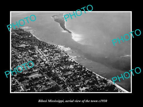 OLD LARGE HISTORIC PHOTO BILOXI MISSISSIPPI, AERIAL VIEW OF THE TOWN c1930