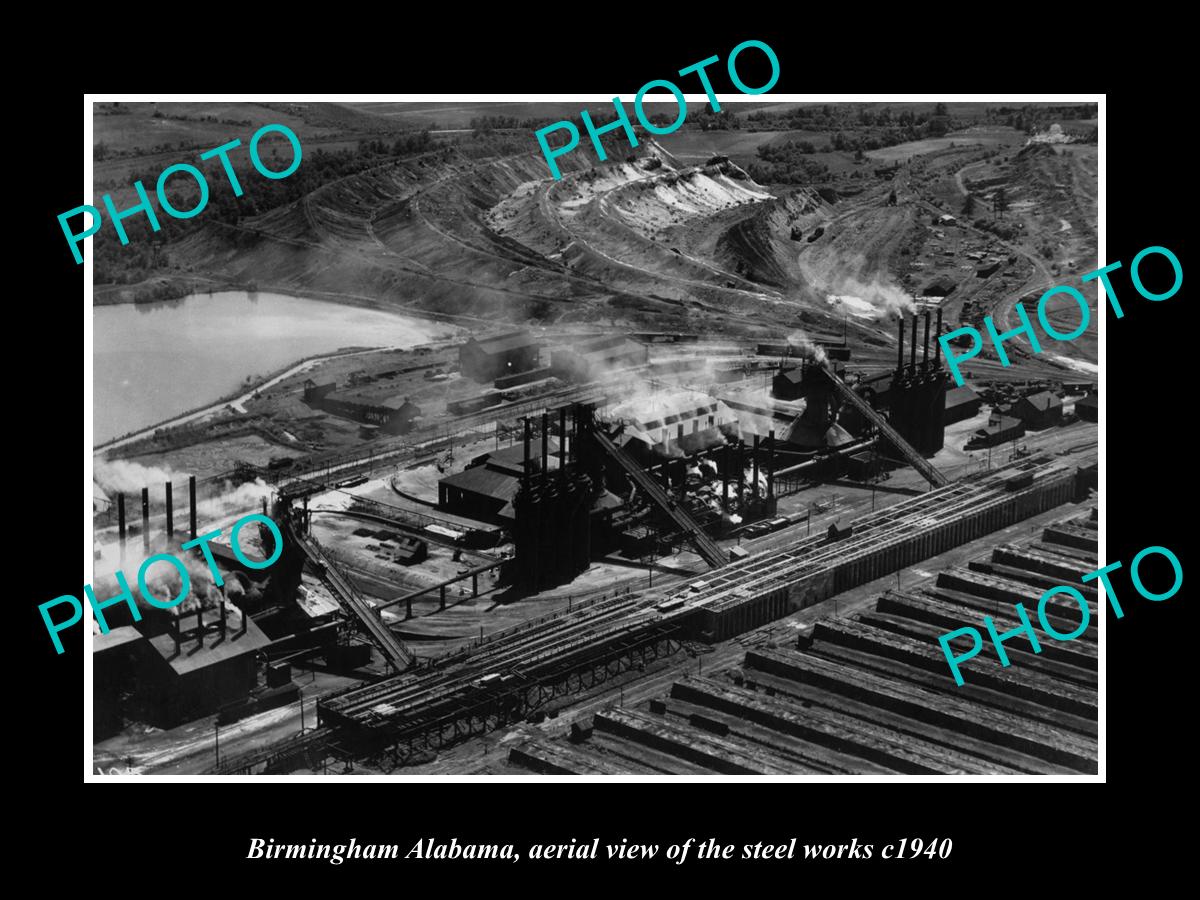 OLD LARGE HISTORIC PHOTO BIRMINGHAM ALABAMA, AERIAL VIEW OF STEEL WORKS c1940