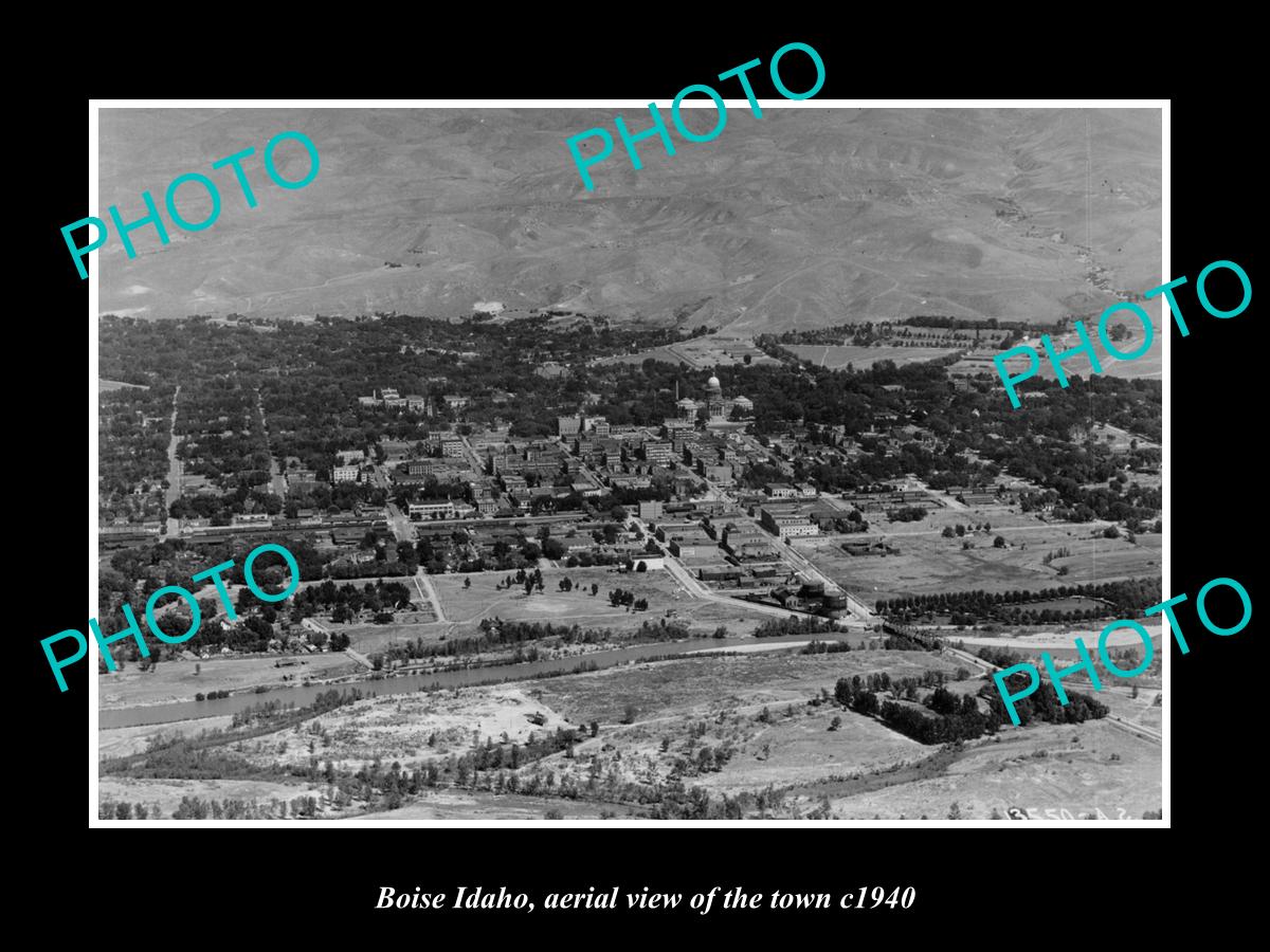 OLD LARGE HISTORIC PHOTO BOISE IDAHO, AERIAL VIEW OF THE TOWN c1940 1