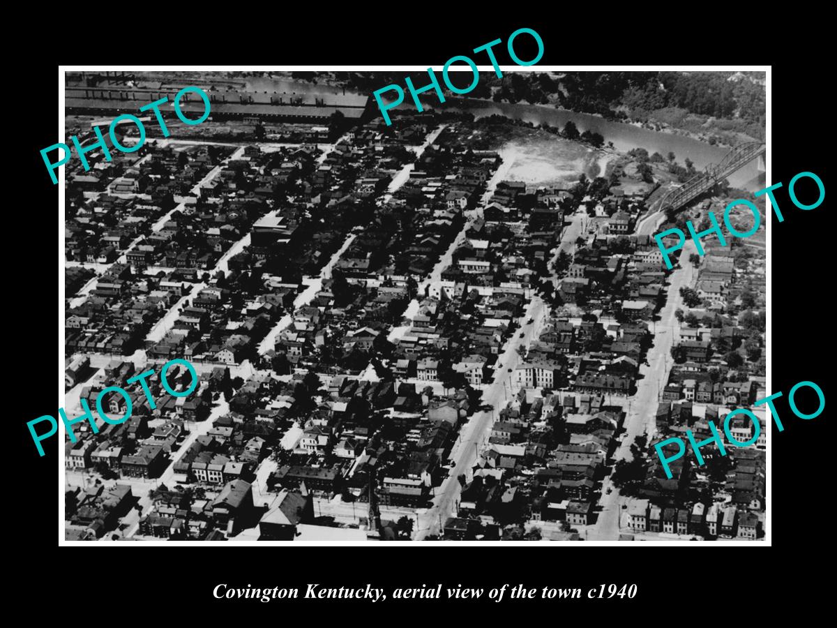 OLD LARGE HISTORIC PHOTO COVINGTON KENTUCKY, AERIAL VIEW OF THE TOWN c1940