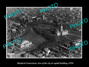 OLD LARGE HISTORIC PHOTO HARTFORD CONNECTICUT, AERIAL VIEW OF CITY CENTRE c1930