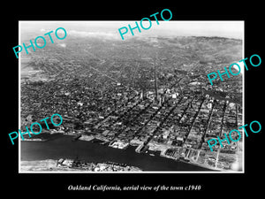 OLD LARGE HISTORIC PHOTO OAKLAND CALIFORNIA, AERIAL VIEW OF THE TOWN c1940 1