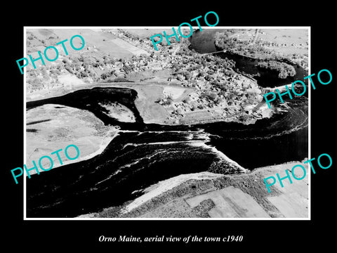 OLD LARGE HISTORIC PHOTO ORNO MAINE, AERIAL VIEW OF THE TOWN c1940