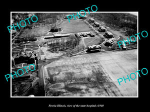 OLD LARGE HISTORIC PHOTO PEORIA ILLINOIS, AERIAL VIEW OF STATE HOSPITAL c1940