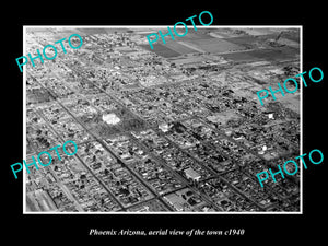 OLD LARGE HISTORIC PHOTO PHOENIX ARIZONA, AERIAL VIEW OF THE TOWN c1940