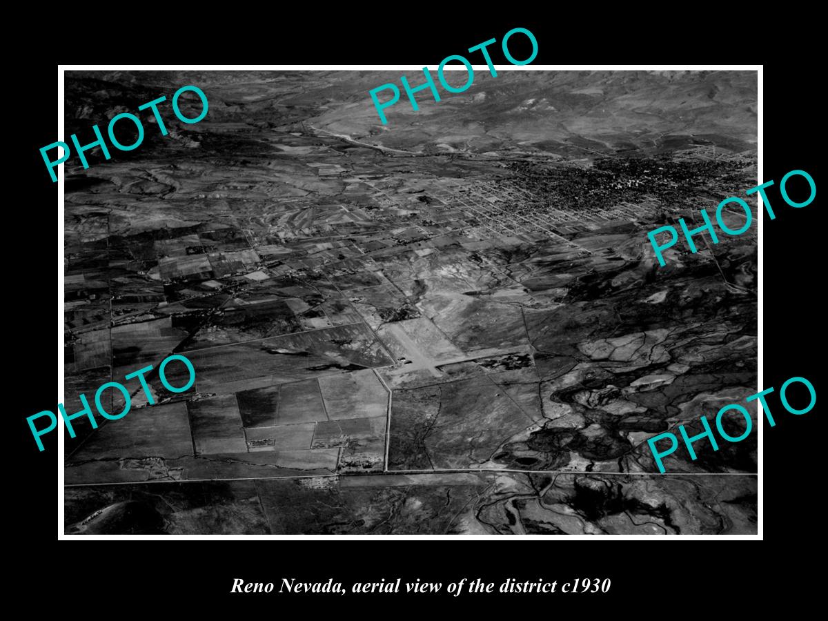 OLD LARGE HISTORIC PHOTO RENO NEVADA, AERIAL VIEW OF THE DISTRICT c1930