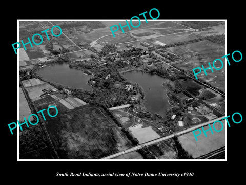 OLD LARGE HISTORIC PHOTO SOUTH BEND INDIANA, AERIAL VIEW OF NOTRE DAME c1940