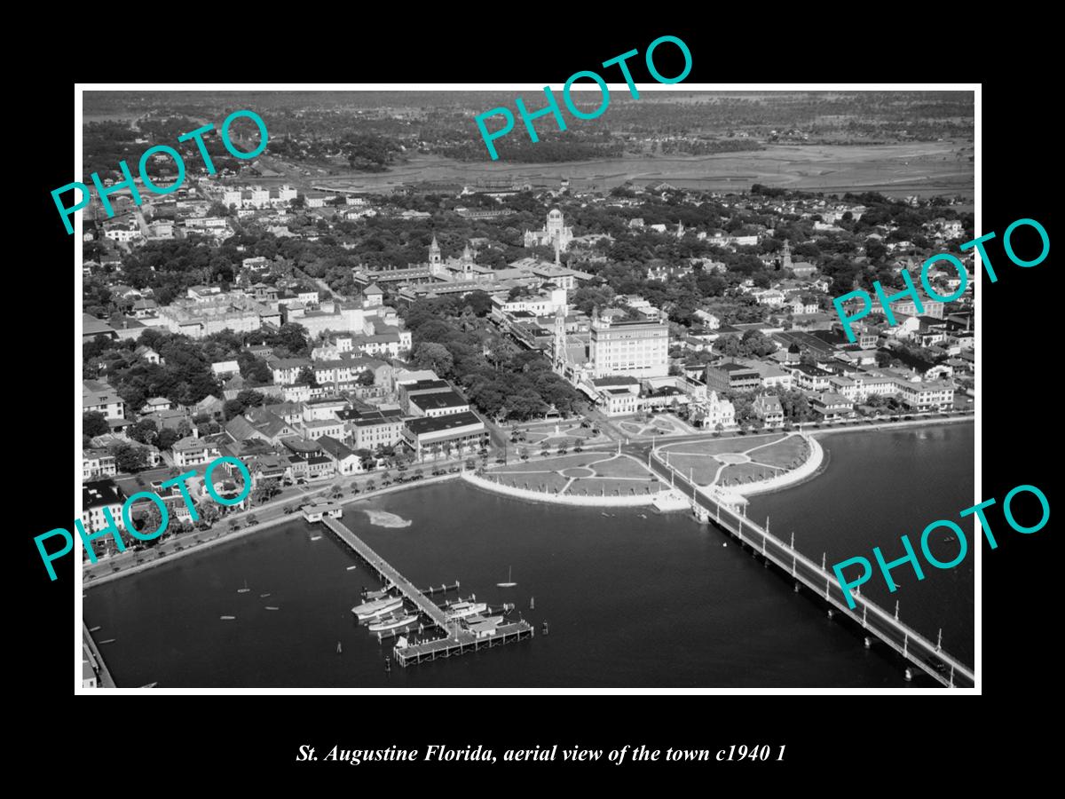 OLD LARGE HISTORIC PHOTO ST AUGUSTINE FLORIDA, AERIAL VIEW OF THE TOWN c1940 2