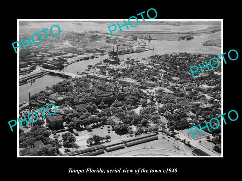 OLD LARGE HISTORIC PHOTO TAMPA FLORIDA, AERIAL VIEW OF THE TOWN c1940 1