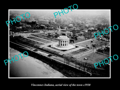 OLD LARGE HISTORIC PHOTO VINCENNES INDIANA, AERIAL VIEW OF THE TOWN c1930