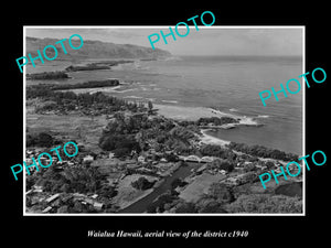 OLD LARGE HISTORIC PHOTO WAIALUA HAWAII, AERIAL VIEW OF THE DISTRICT c1940