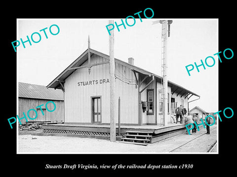 OLD LARGE HISTORIC PHOTO OF STUARTS DRAFT VIRGINIA, RAILROAD DEPOT STATION c1930